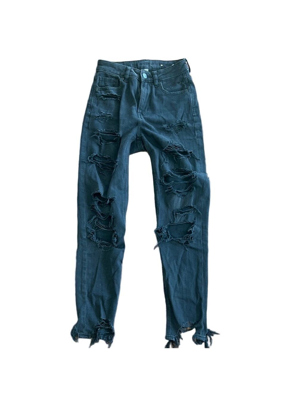 American Eagle: STRIGID: Black MOM High Rise Destroyed: size 00